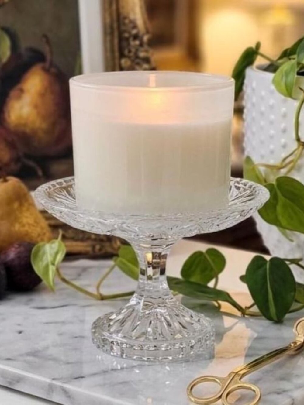Vintage Crystal 3 Wick candle holder Glass pedestal jewelry desert stand tray